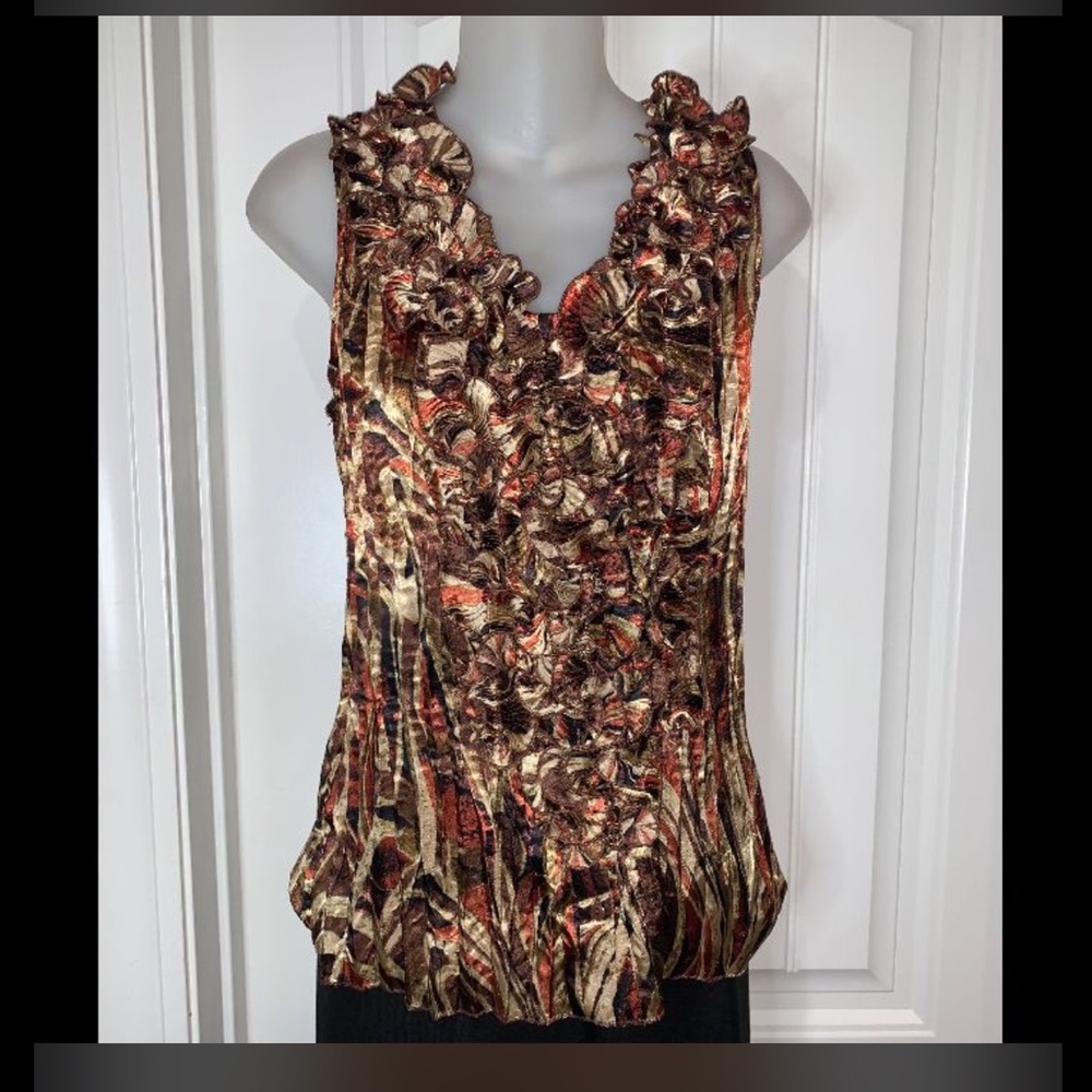 Brown Multicolored Ruffle Top